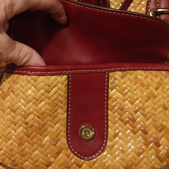 Etienne Aigner straw handbag brown with burgundy  Cordovan trim - Picture 3 of 13